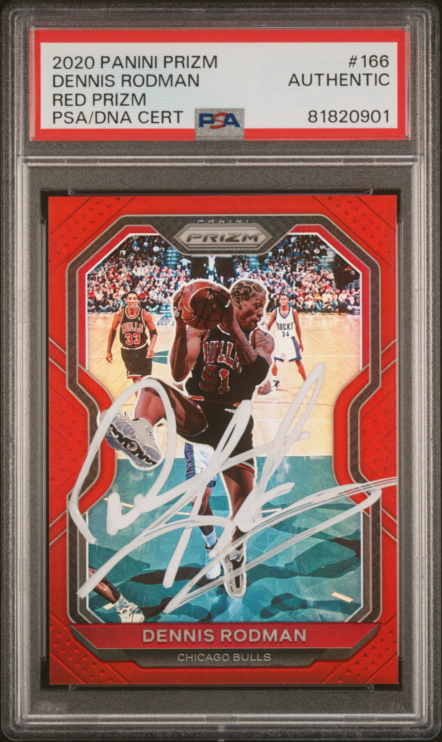 Dennis Rodman 2020 Panini Red Prizm Basketball Signed Card #166 Auto PSA 1820901