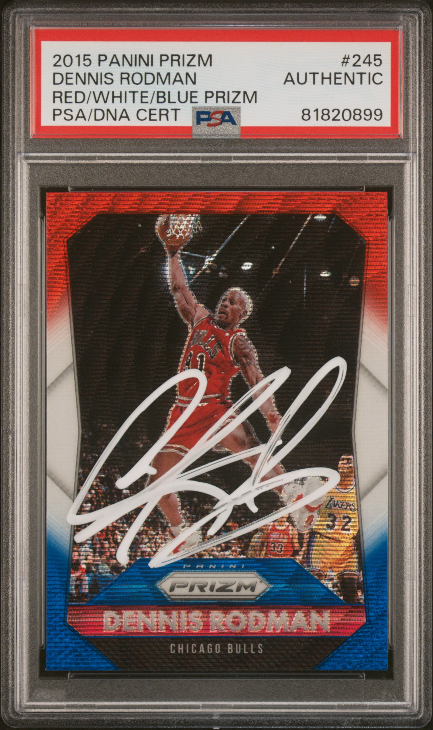 Dennis Rodman 2015 Panini Prizm Red White Blue Signed Card #245 Auto PSA 1820899