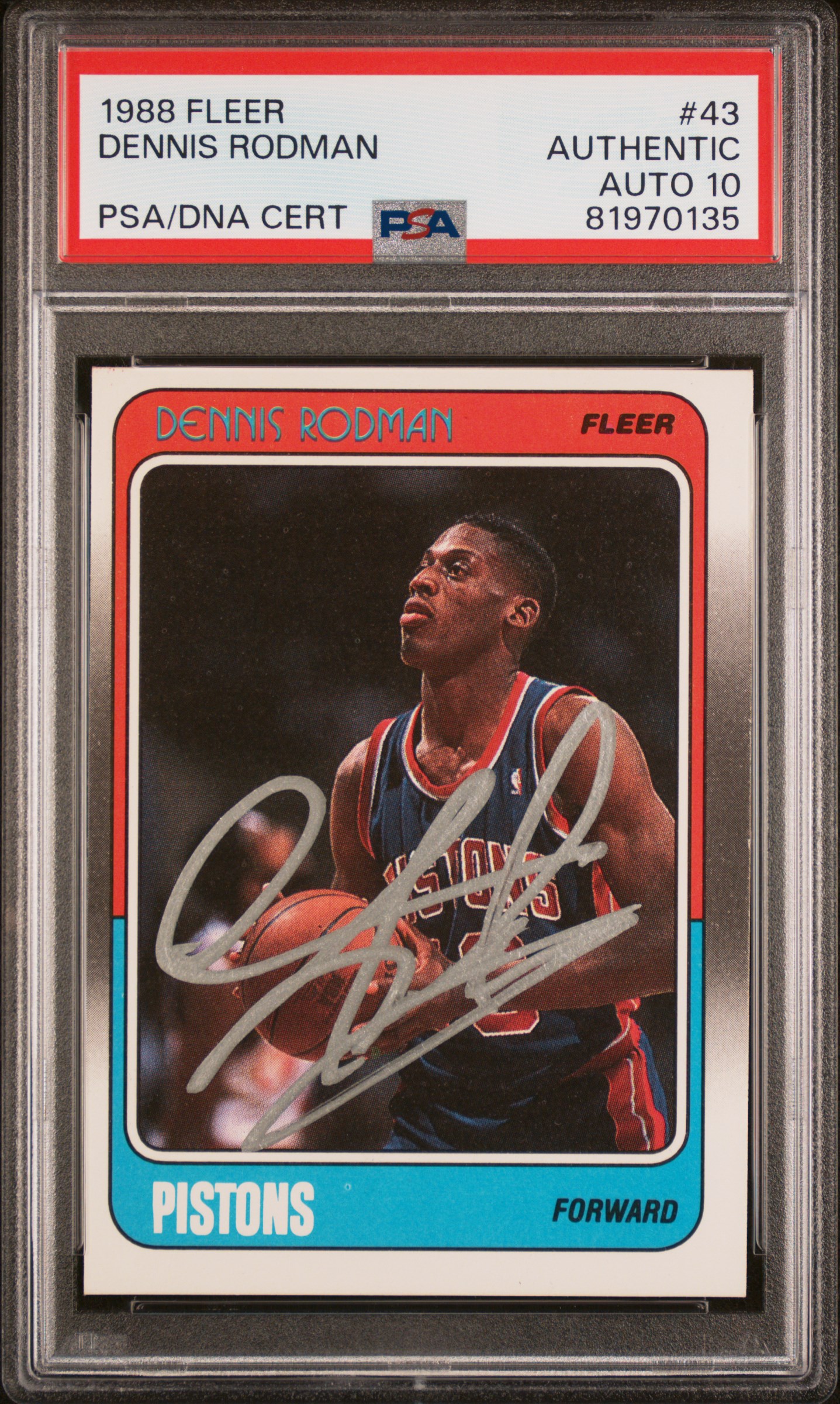 Dennis Rodman 1988 Fleer Signed Rookie Card #43 Auto Graded PSA 10 81970135