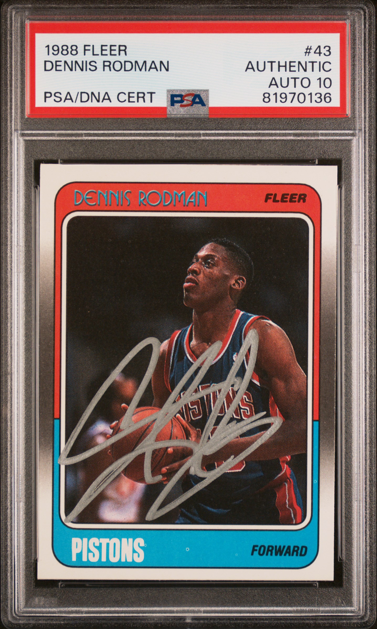 Dennis Rodman 1988 Fleer Signed Rookie Card #43 Auto Graded PSA 10 81970136