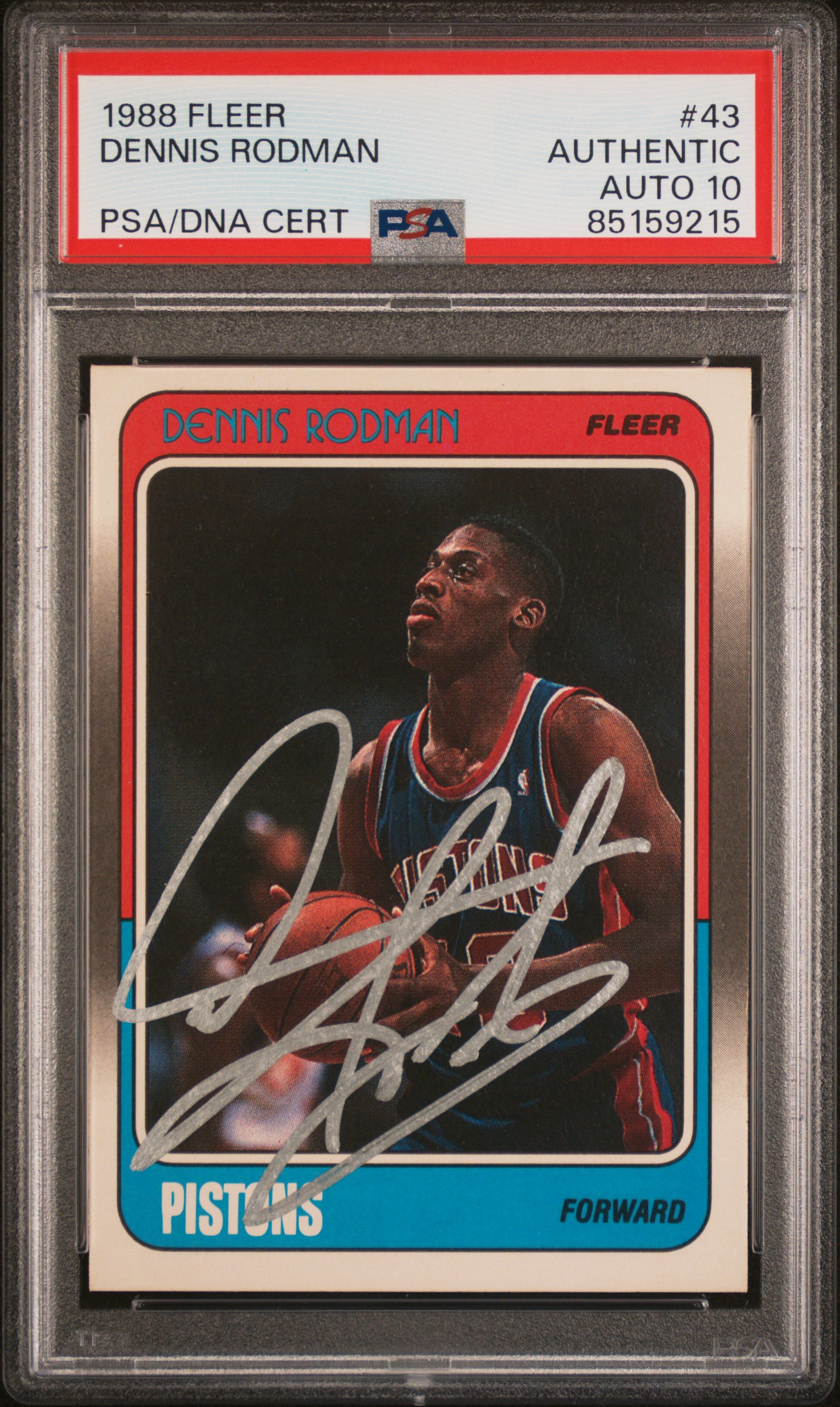 Dennis Rodman 1988 Fleer Signed Rookie Card #43 Auto Graded PSA 10 85159215