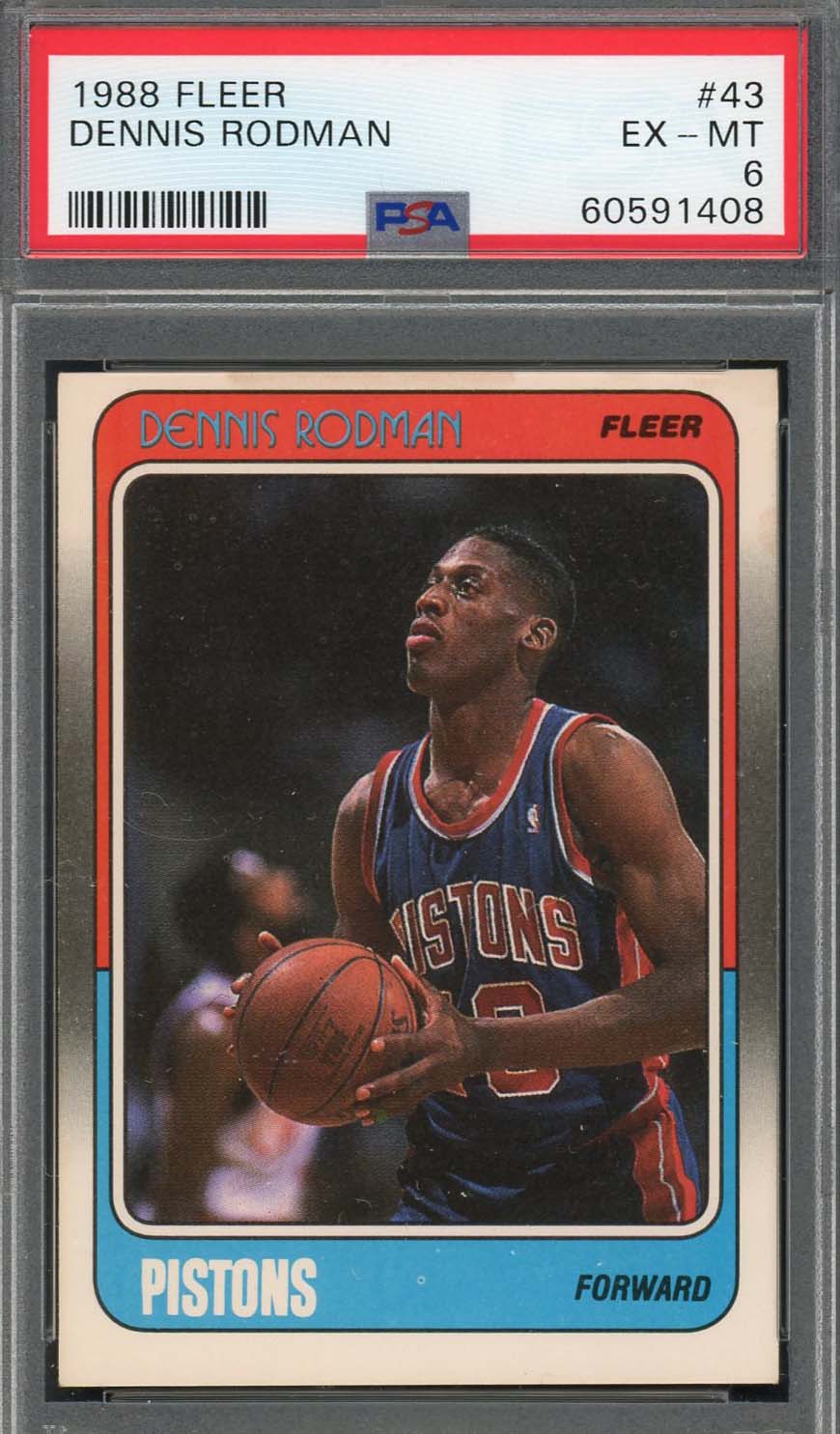 Dennis Rodman 1988 Fleer Basketball Rookie Card RC #43 Graded PSA 6
