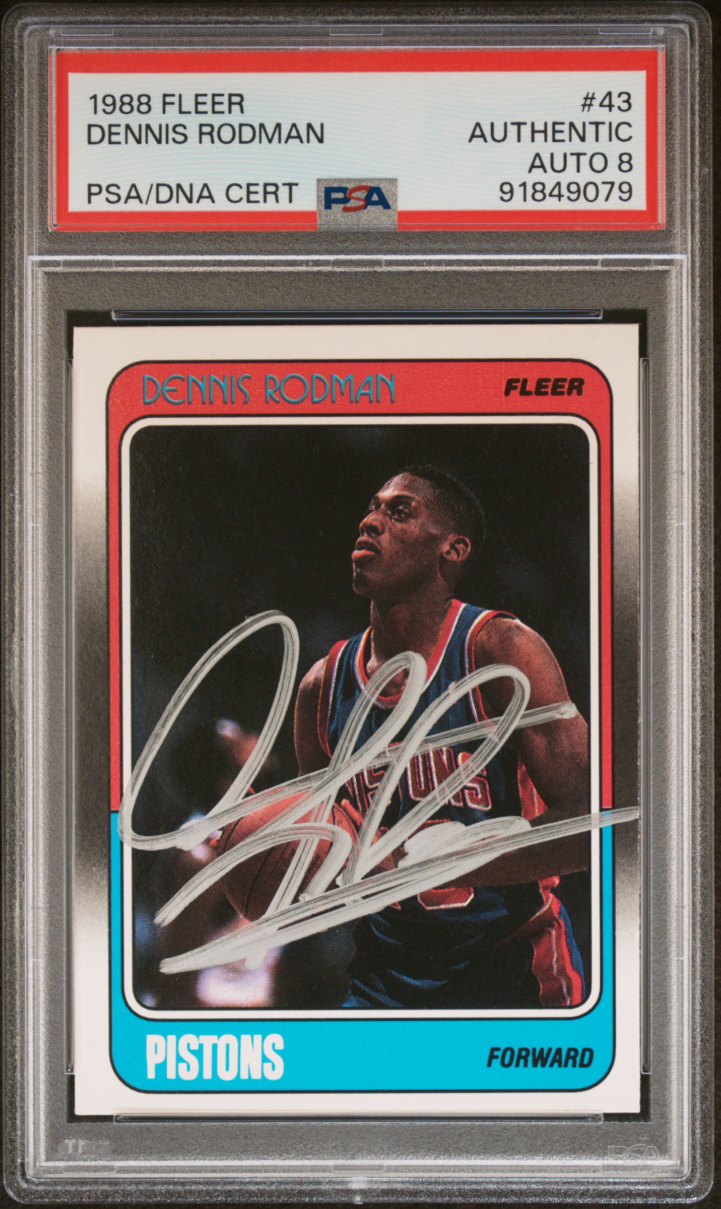 Dennis Rodman 1988 Fleer Signed Basketball Rookie Card #43 Auto Graded PSA 8 079