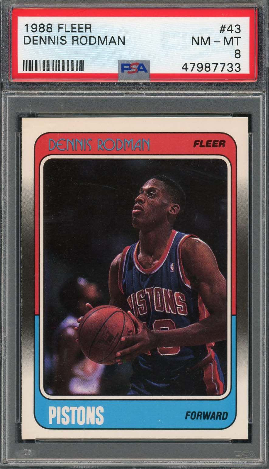 Dennis Rodman 1988 Fleer Basketball Rookie Card RC #43 Graded PSA 8