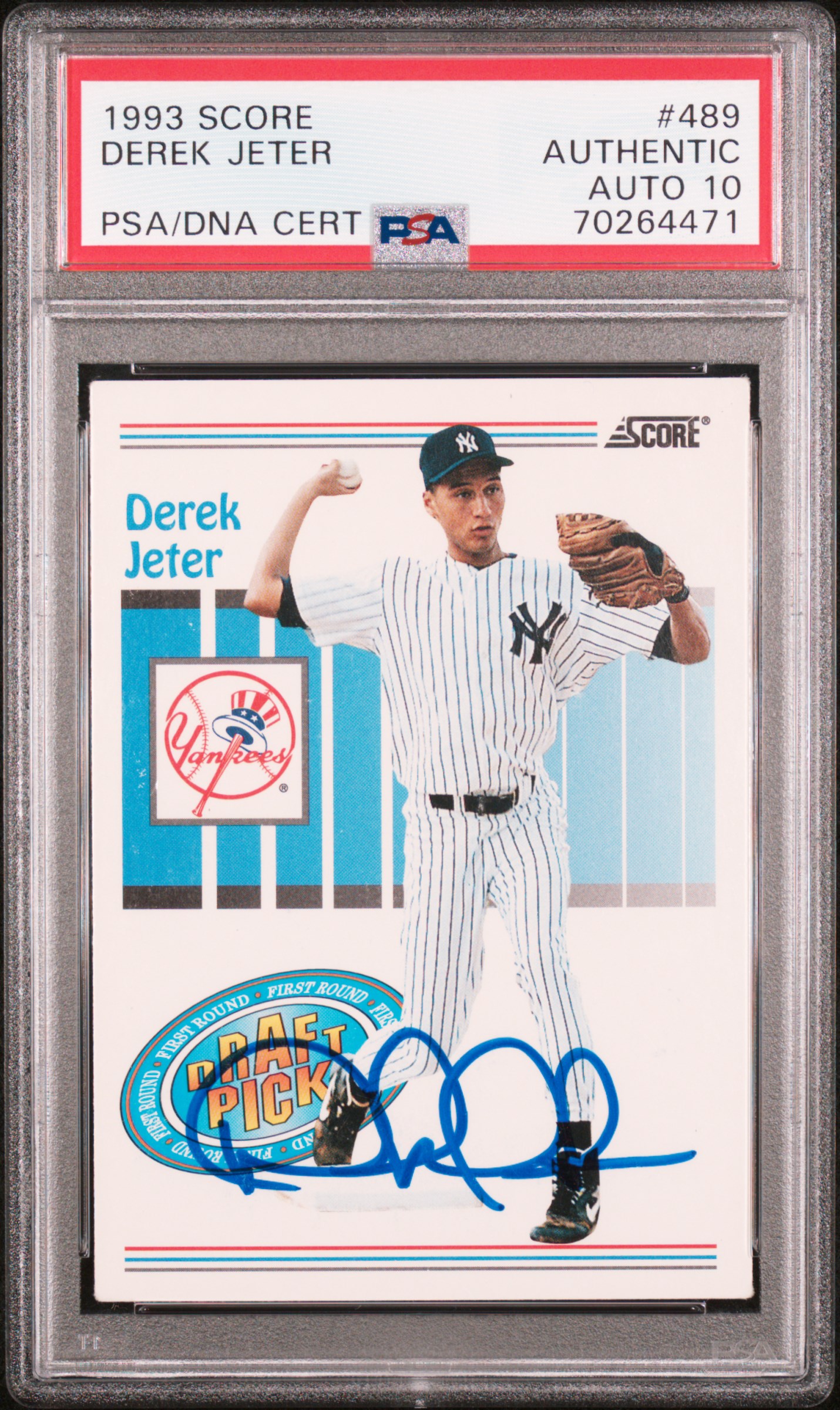 Derek Jeter 1993 Score Signed Baseball Rookie Card #489 Auto Graded PSA 10