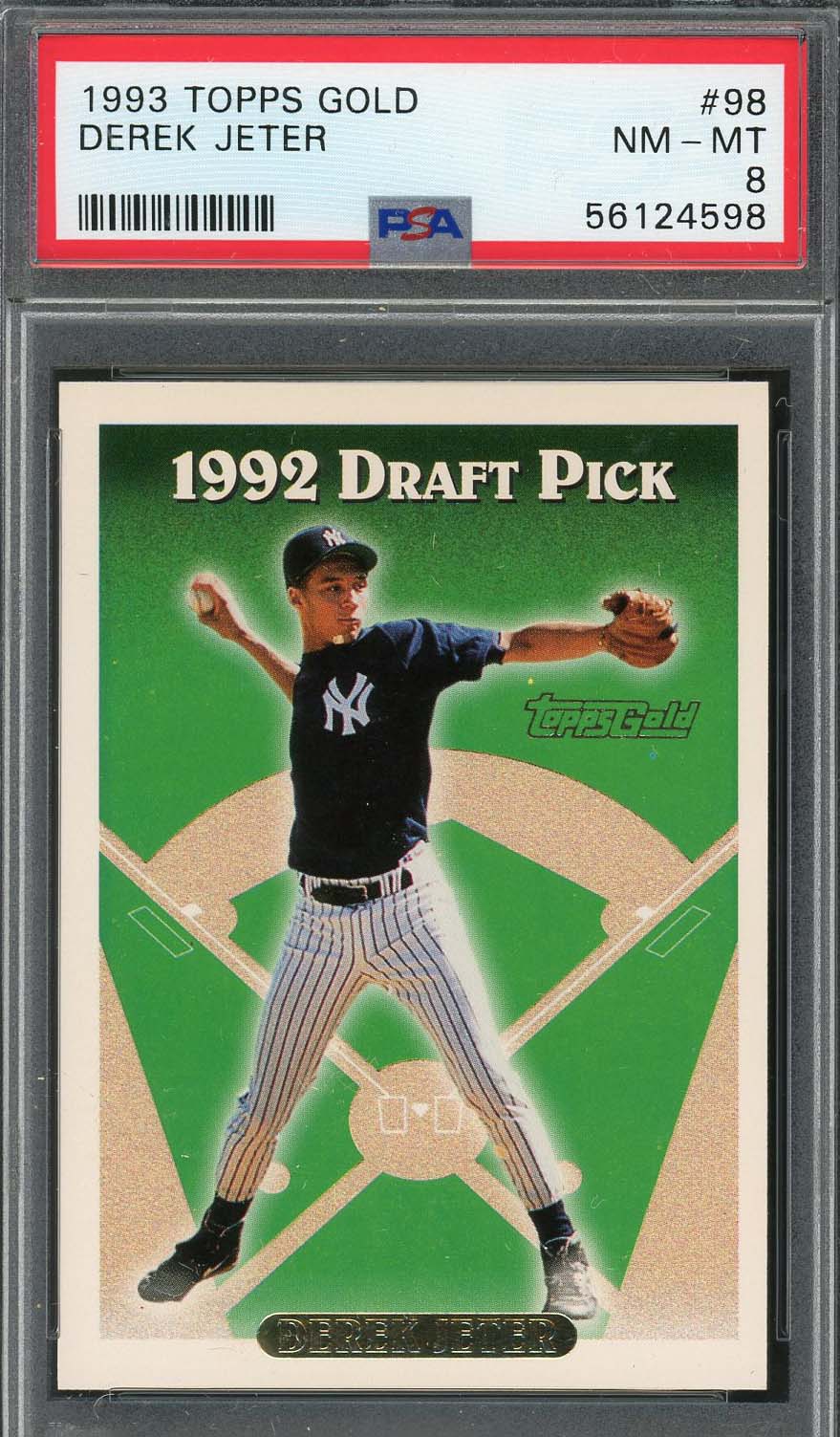 Derek Jeter 1993 Topps Gold Baseball Rookie Card RC #98 Graded PSA 8 Derek Jeter 1993 Topps Gold Baseball Rookie Card RC #98 Graded PSA 8