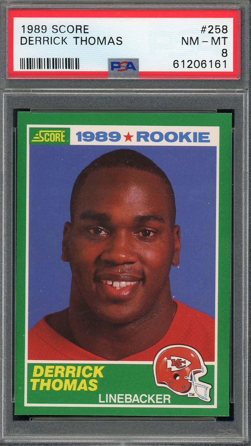 Derrick Thomas 1989 Score Football Rookie Card RC #258 Graded PSA 8
