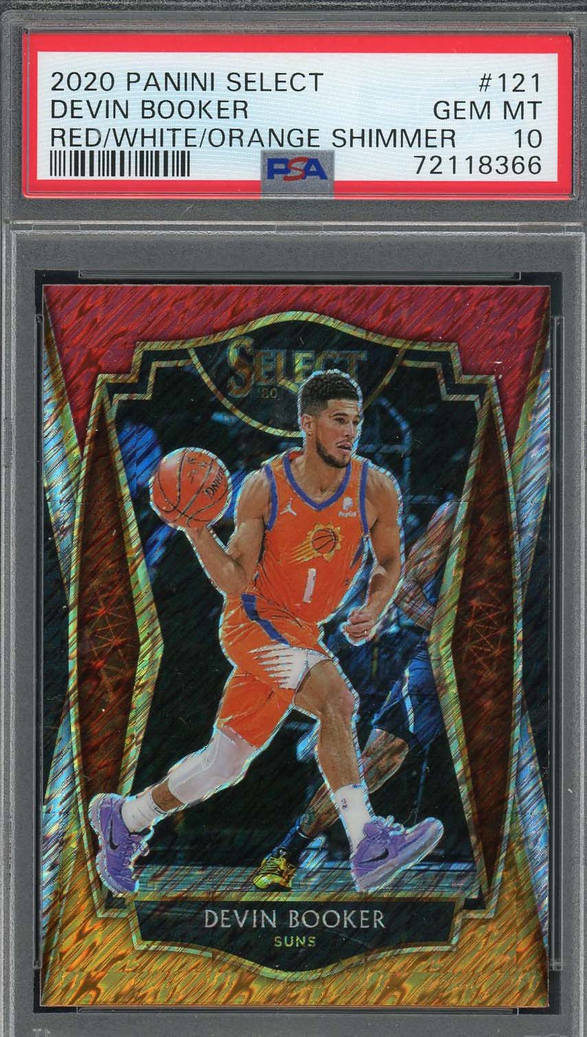 Devin Booker 2020 Panini Select Red/White/Orange Shimmer Card #121 Graded PSA 10