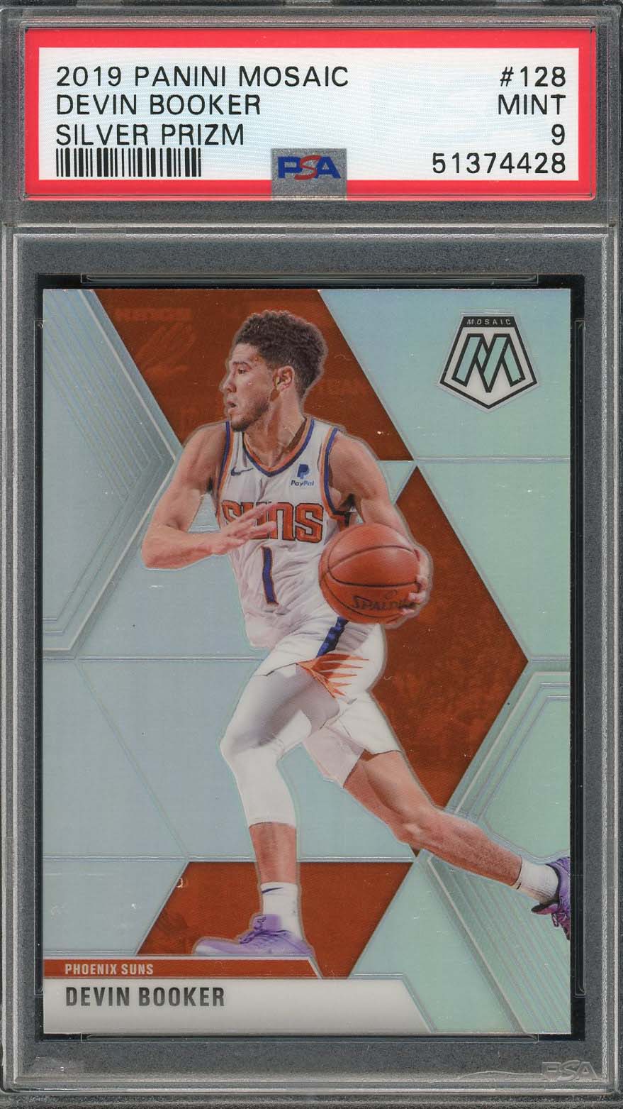 Devin Booker 2019 Panini Mosaic Silver Prizm Basketball Card #128 Graded PSA 9