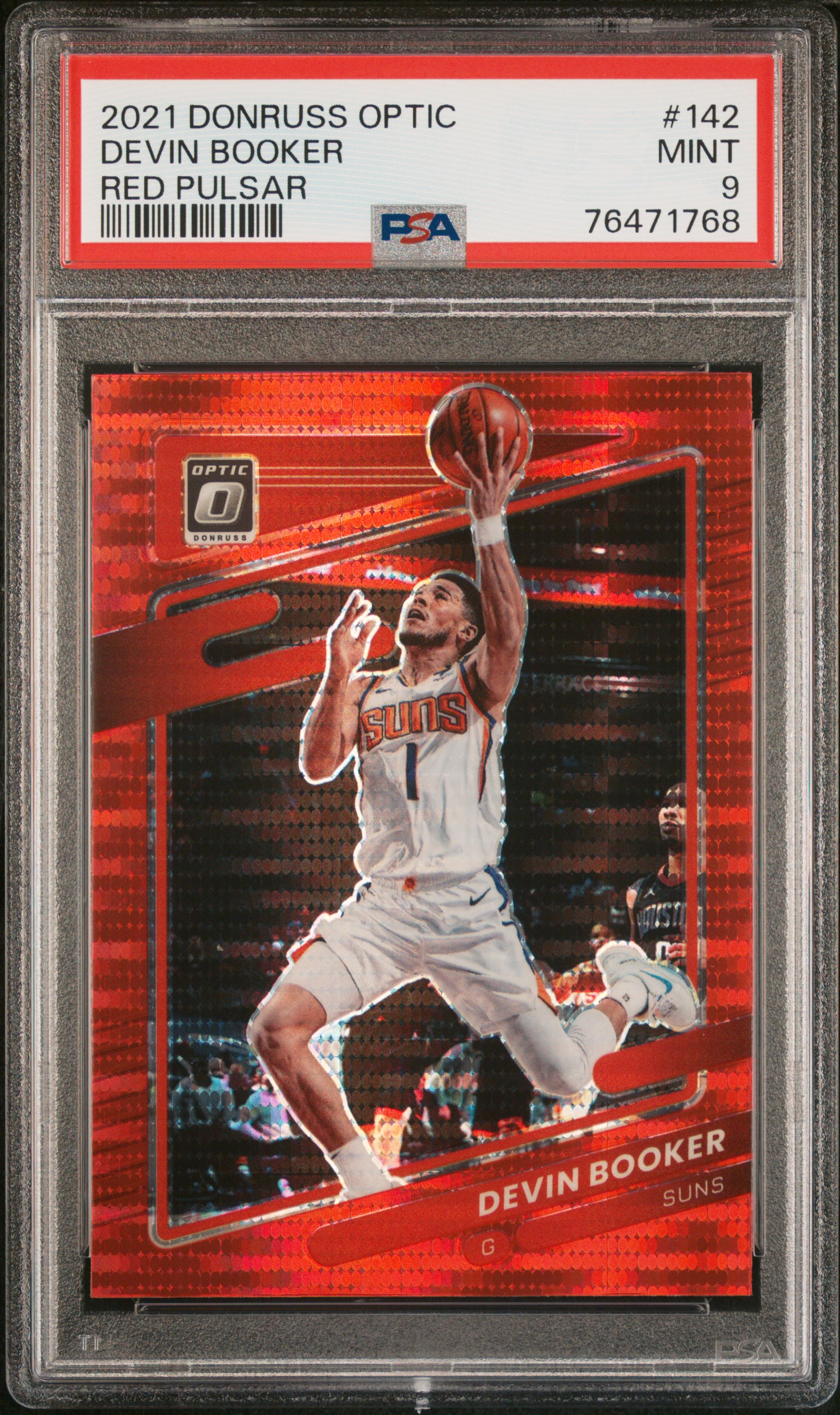 Devin Booker 2021 Panini Donruss Optic Red Pulsar Card #142 Graded PSA 9