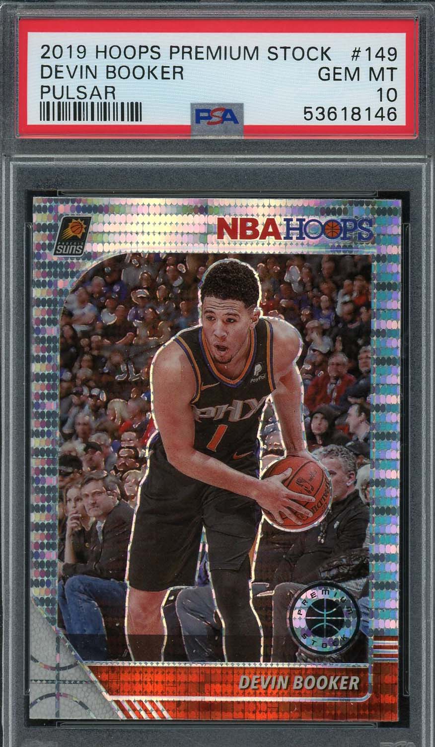Devin Booker 2019 Hoops Premium Stock Pulsar Basketball Card #149 PSA 10 Devin Booker 2019 Hoops Premium Stock Pulsar Basketball Card #149 PSA 10