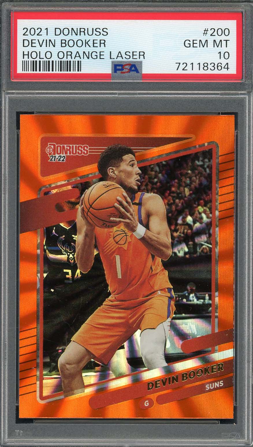 Devin Booker 2021 Panini Donruss Holo Orange Laser Card #200 Graded PSA 10