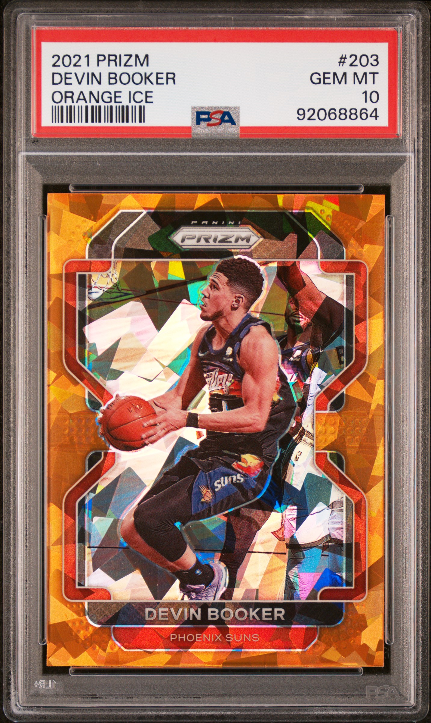 Devin Booker 2021 Panini Prizm Orange Ice Basketball Card #203 Graded PSA 10
