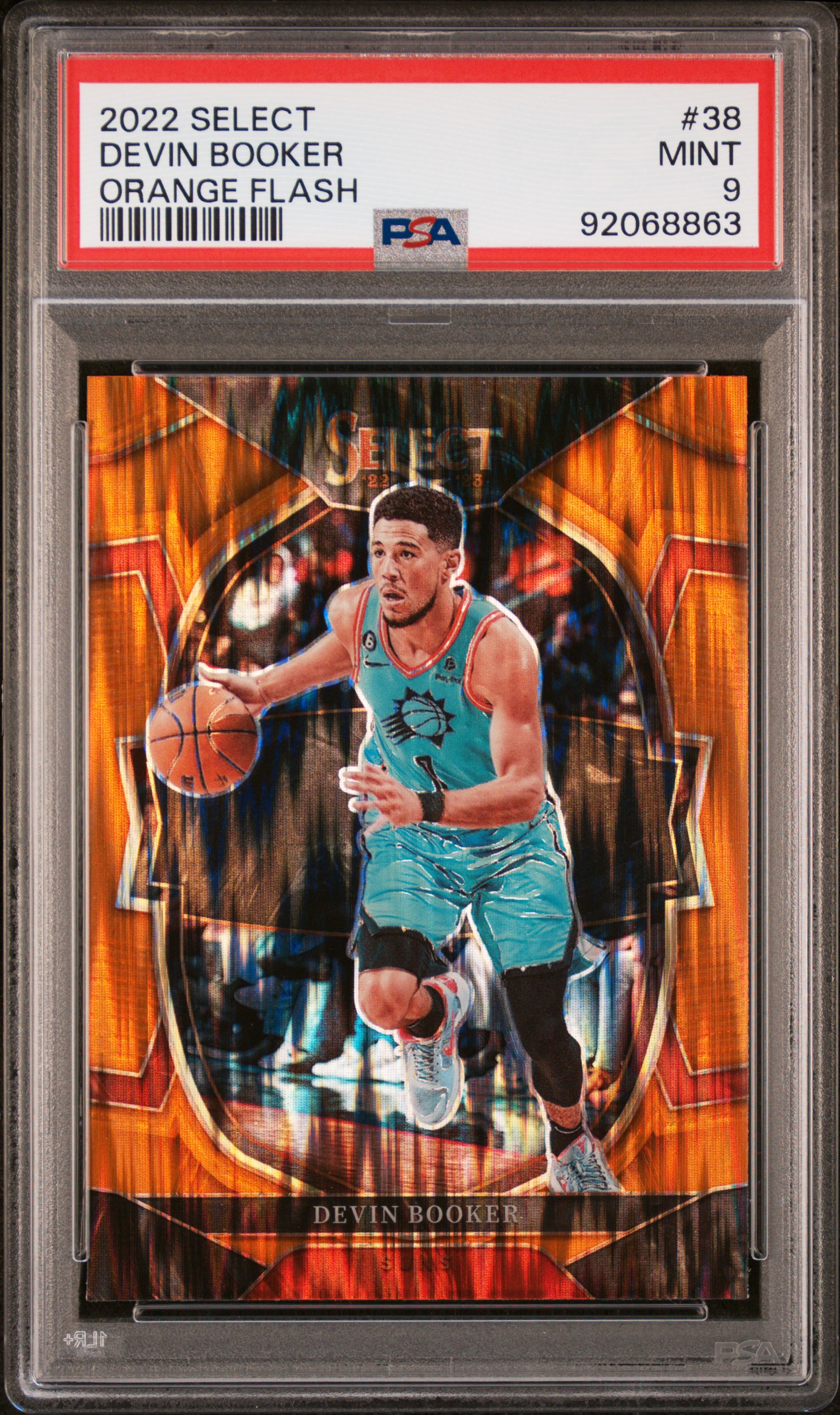 Devin Booker 2022 Panini Select Orange Flash Basketball Card #38 Graded PSA 9