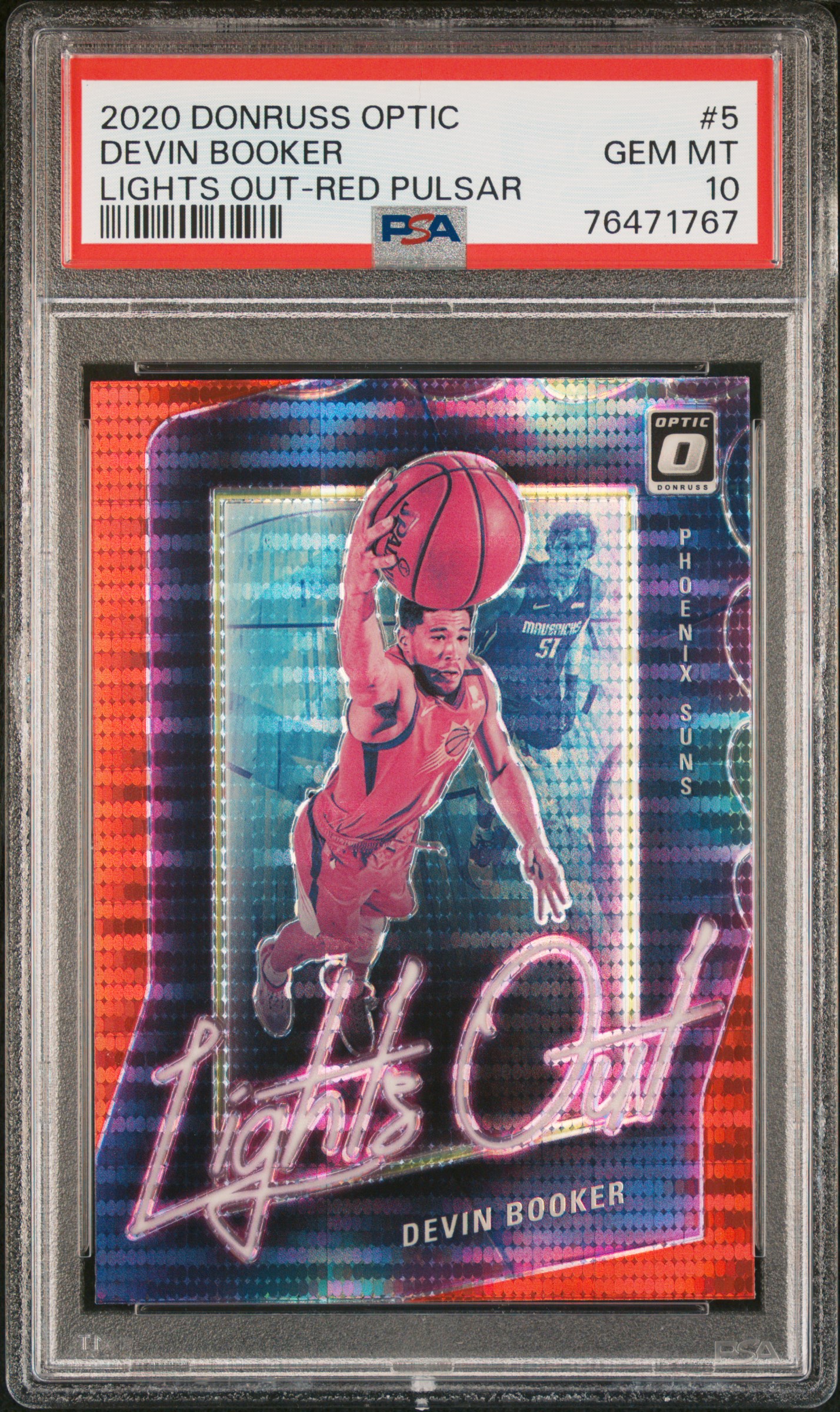 Devin Booker 2020 Panini Donruss Optic Lights Out Red Pulsar Card #5 PSA 10