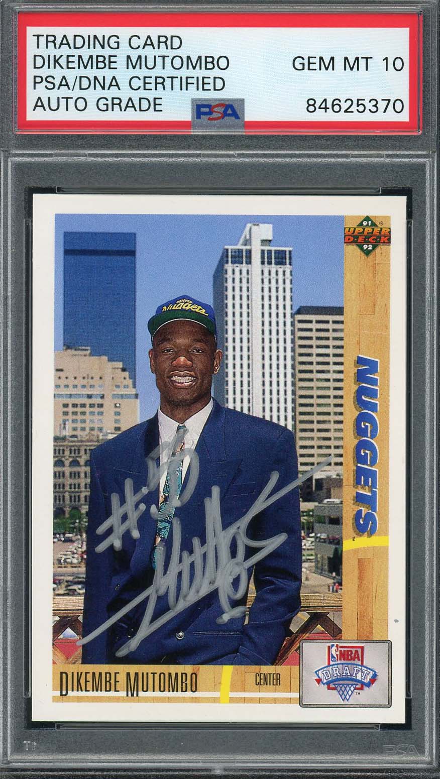 Dikembe Mutombo Autographed 1991 Upper Deck Signed Rookie Card #3 Auto PSA 10