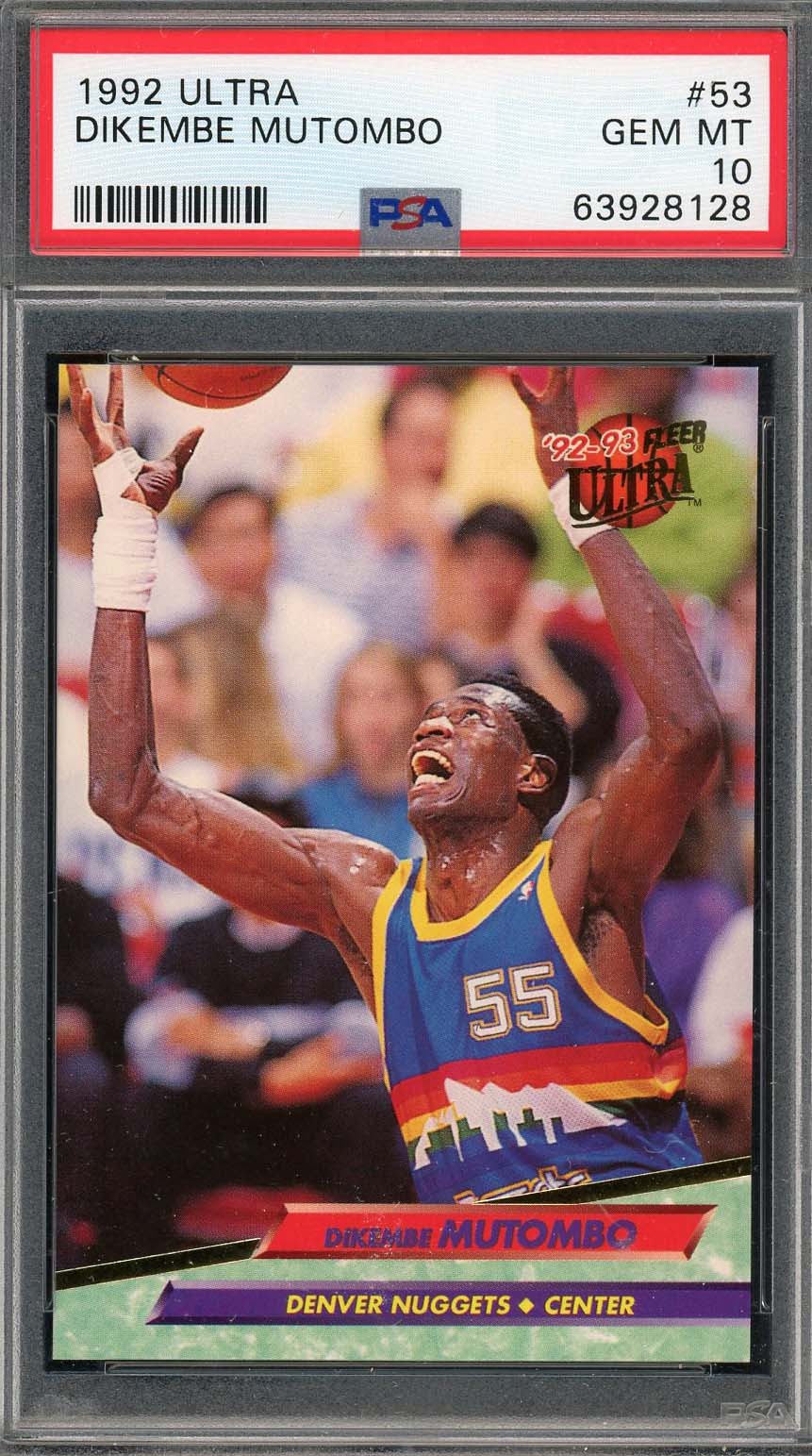 Dikembe Mutombo 1992 Fleer Ultra Basketball Rookie Card RC #53 Graded PSA 10 Dikembe Mutombo 1992 Fleer Ultra Basketball Rookie Card RC #53 Graded PSA 10