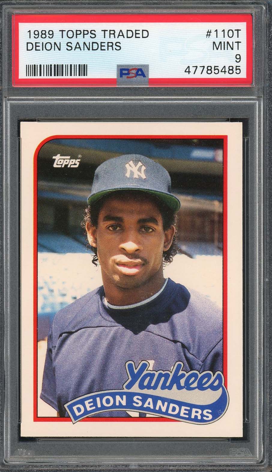 Deion Sanders 1989 Topps Traded Baseball Rookie Card RC #110T Graded PSA 9 MINT