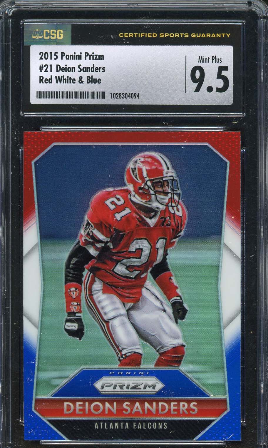 Deion Sanders 2015 Panini Prizm Red White Blue Football Card #21 Graded CSG 9.5