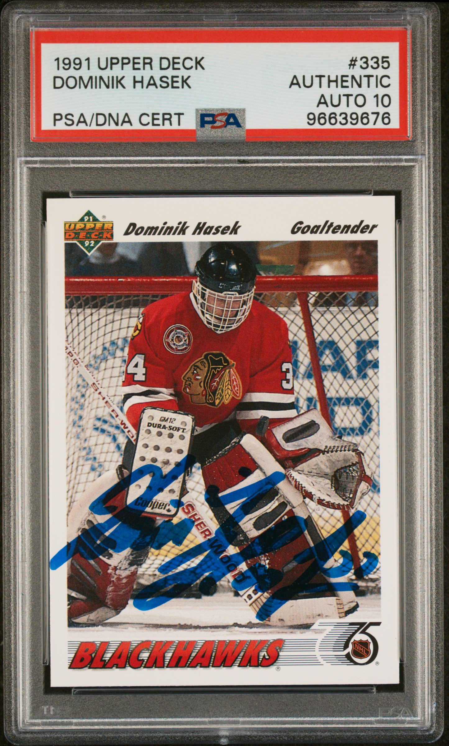 Dominik Hasek 1991 Upper Deck Signed Hockey Rookie Card #335 Auto PSA 10 6639676