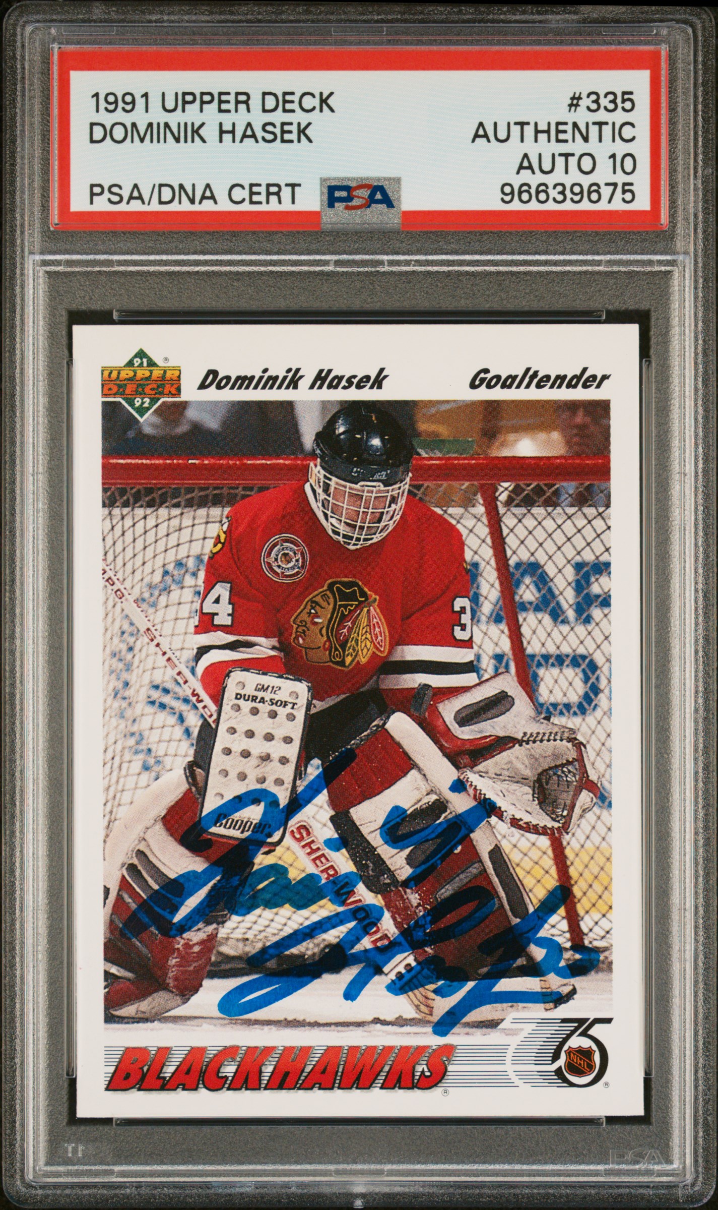 Dominik Hasek 1991 Upper Deck Signed Hockey Rookie Card #335 Auto PSA 10 6639675