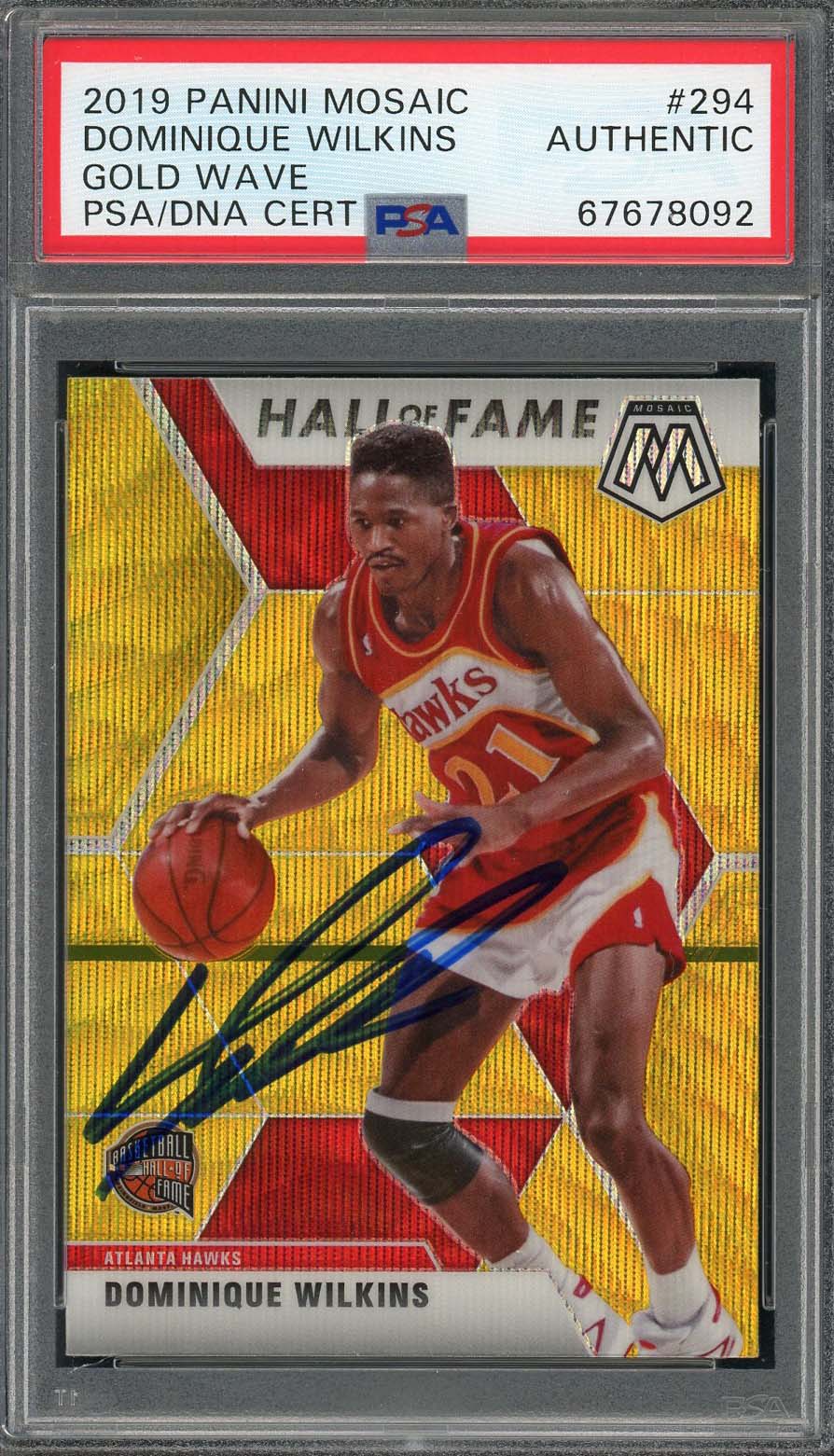 Dominique Wilkins 2019 Panini Mosaic Gold Wave Signed Card #294 Auto PSA