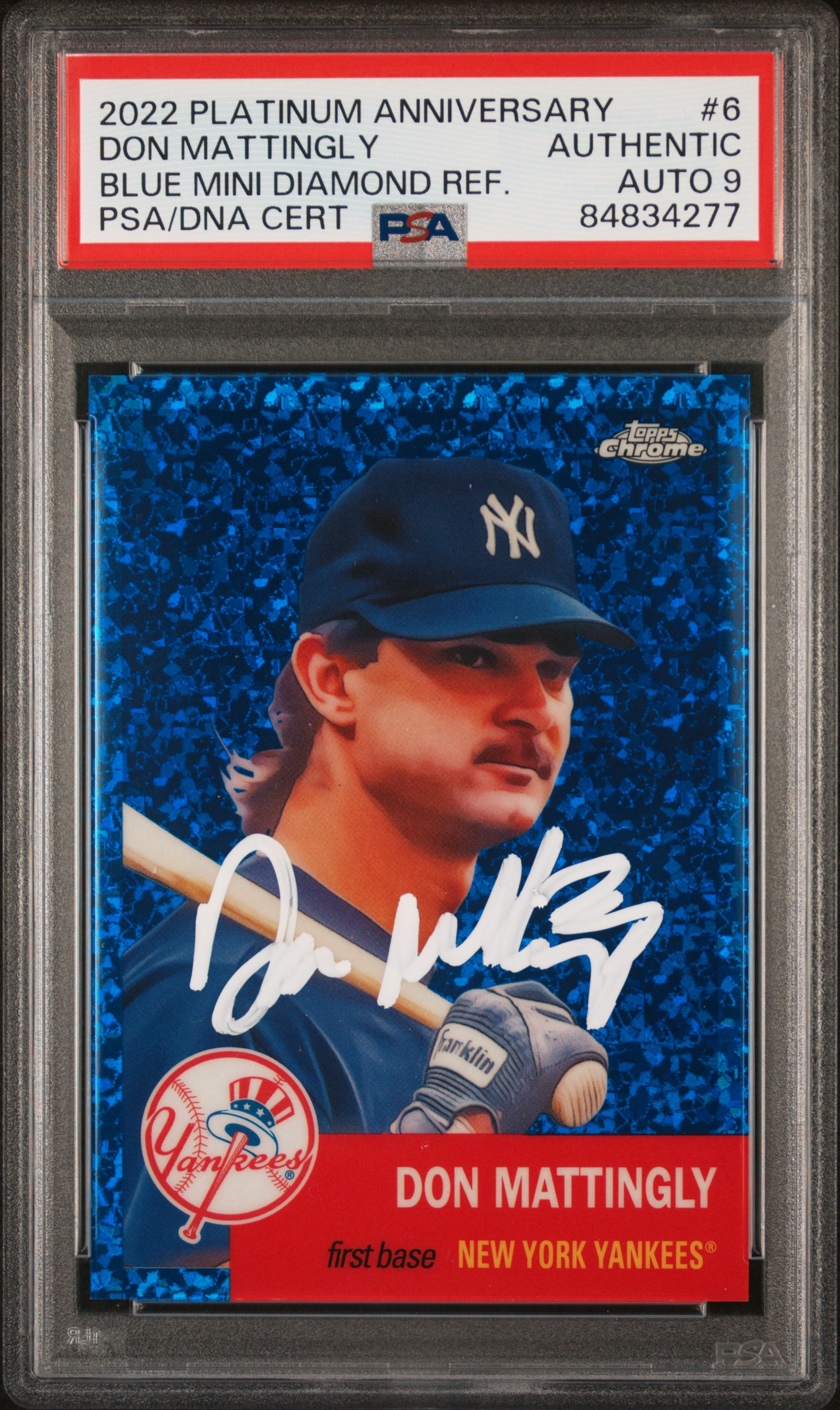 Don Mattingly 2022 Topps Chrome Blue Refractor Signed Card #6 Auto PSA 9 68/199