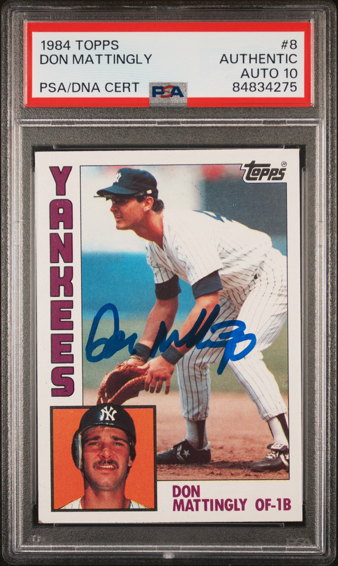Don Mattingly 1984 Topps Signed Baseball Rookie Card #8 Auto Graded PSA 10 34275