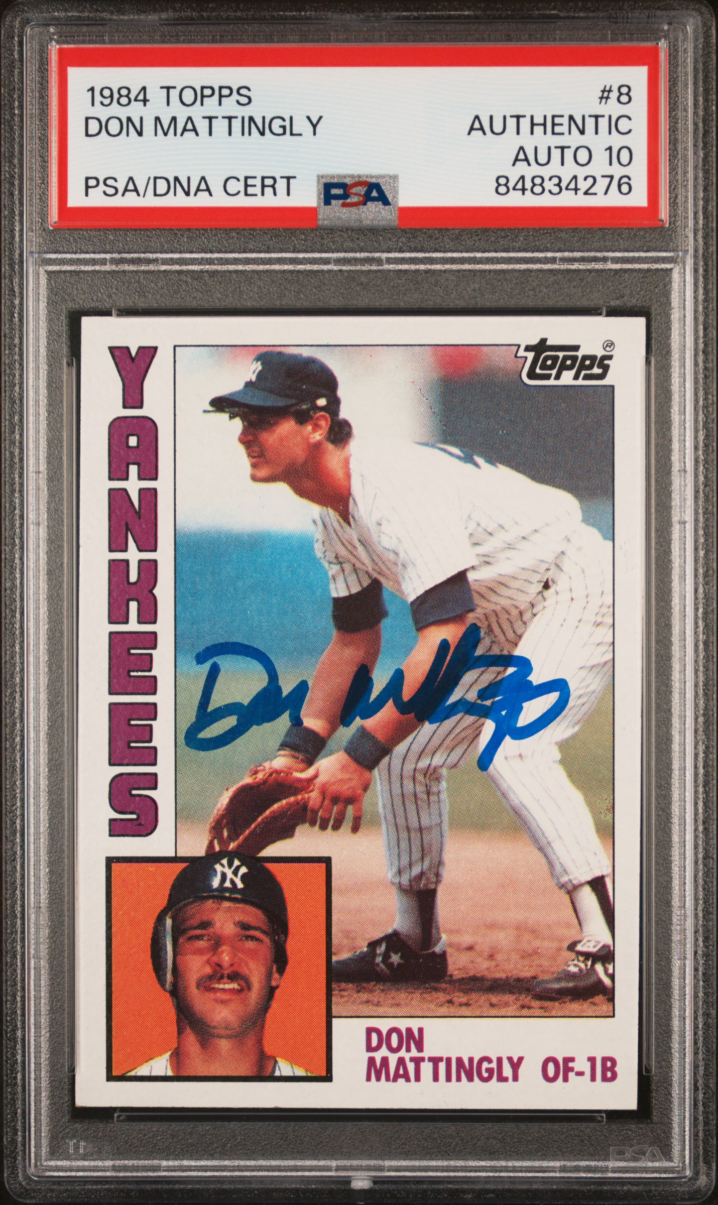 Don Mattingly 1984 Topps Signed Baseball Rookie Card #8 Auto Graded PSA 10 34276
