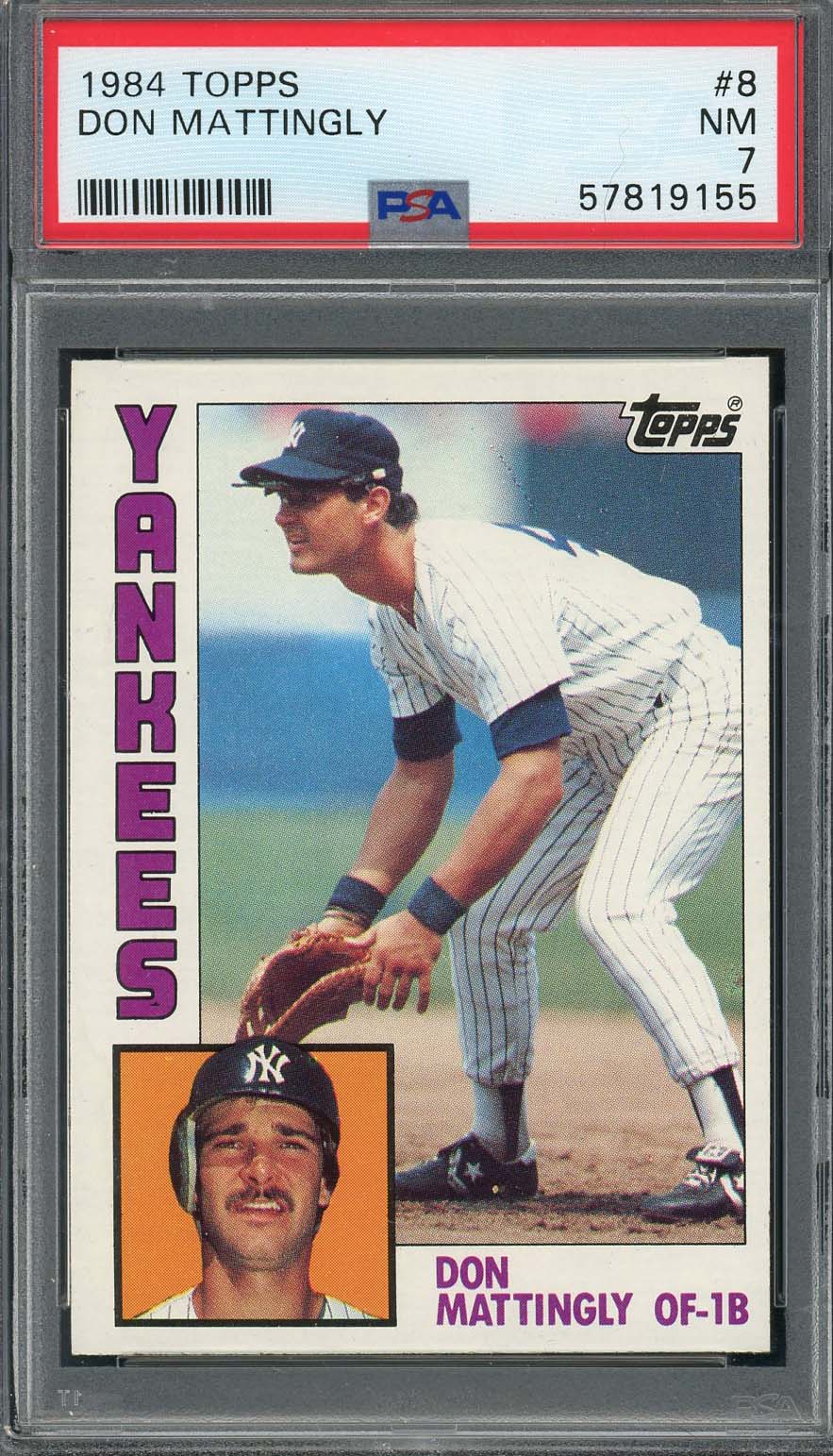 Don Mattingly 1984 Topps Baseball Rookie Card RC #8 Graded PSA 7