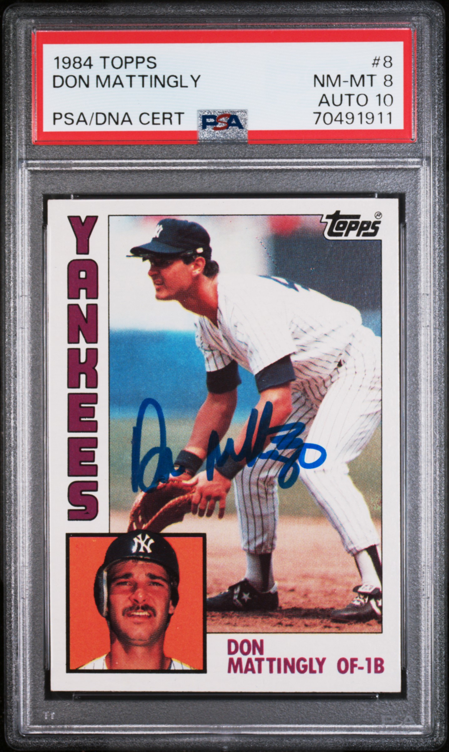 Don Mattingly 1984 Topps Signed Baseball Rookie Card #8 Auto Graded PSA 10