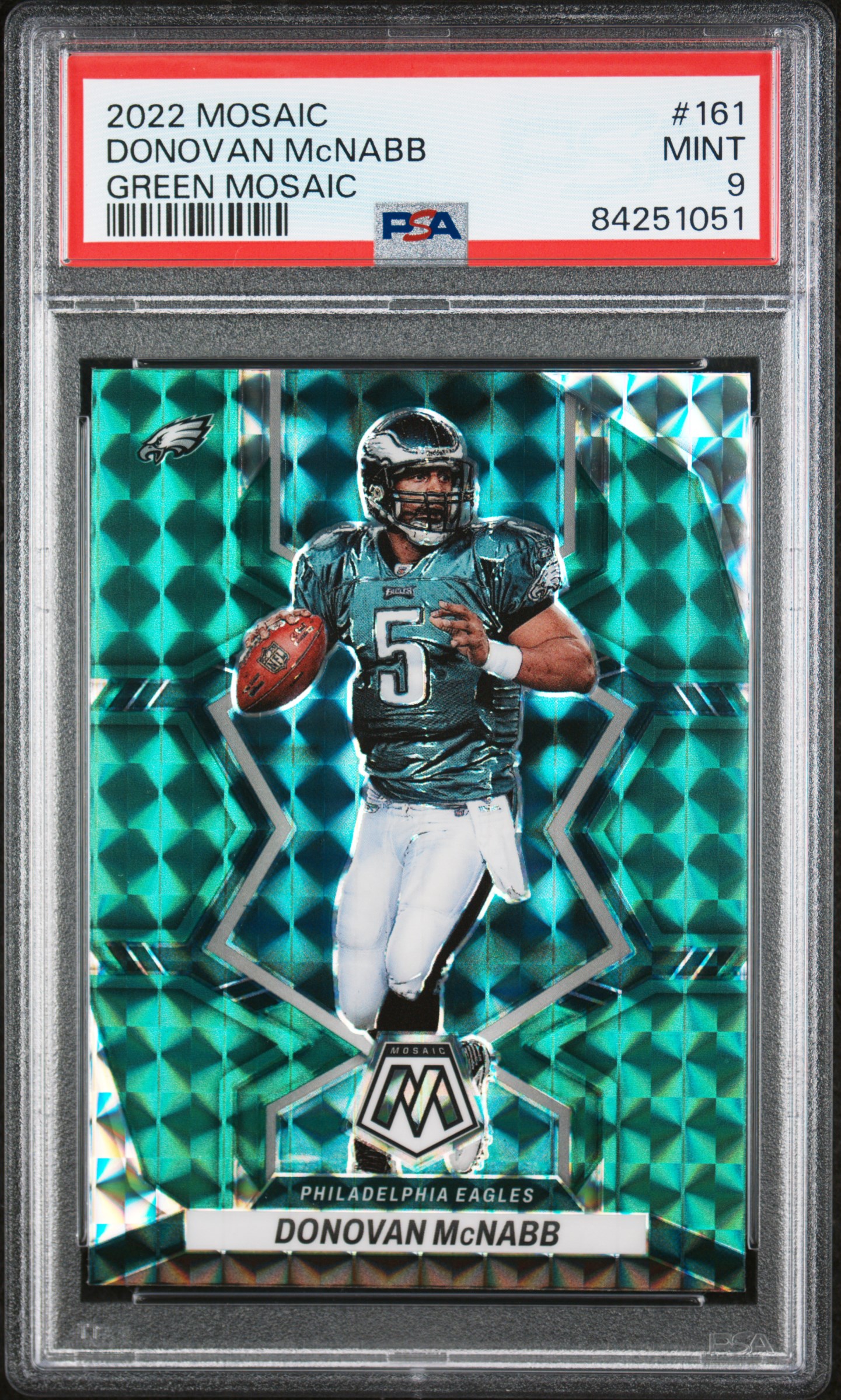 Donovan McNabb 2022 Panini Mosaic Green Prizm Football Card #161 Graded PSA 9