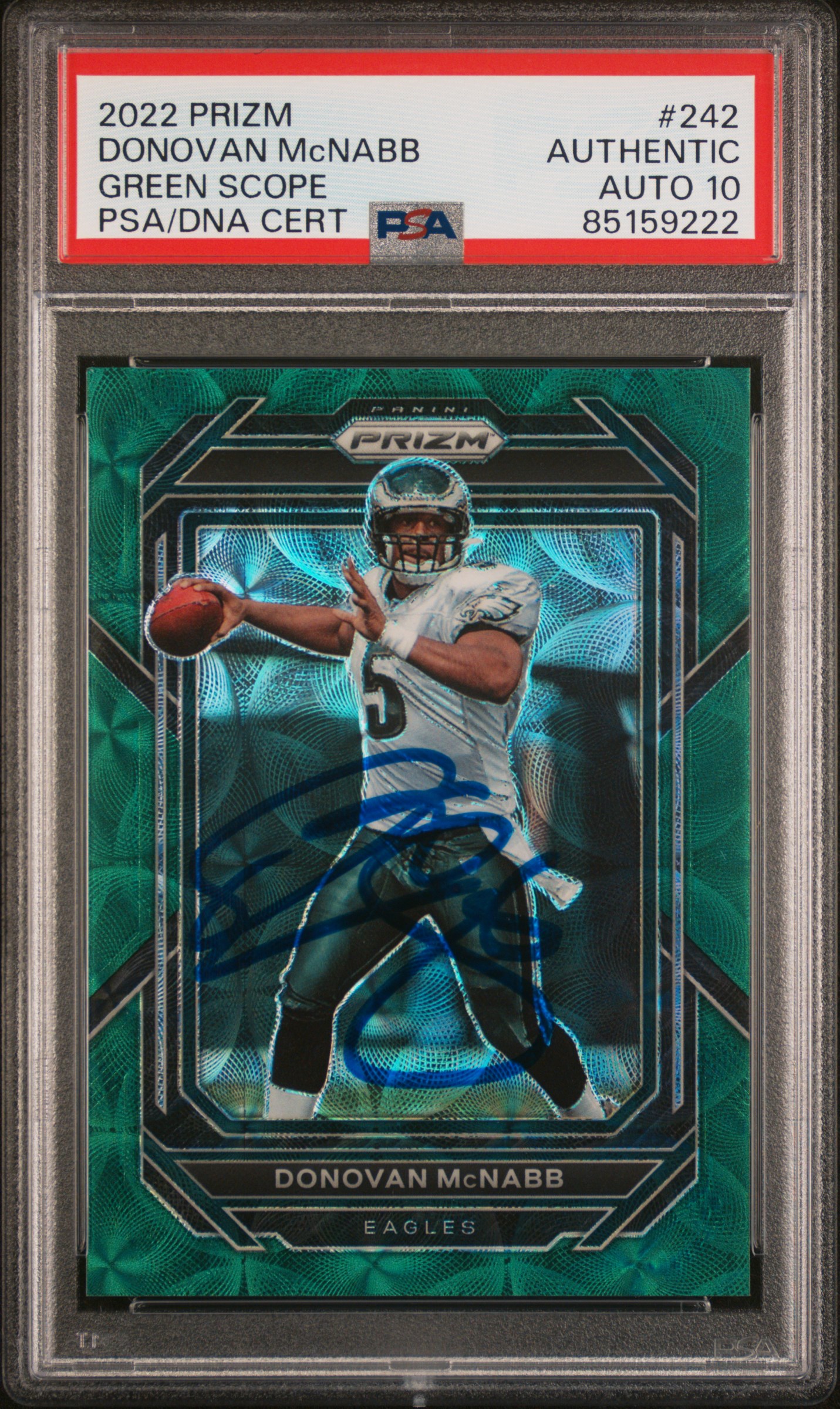 Donovan McNabb 2022 Panini Prizm Green Scope Card #242 Auto Graded PSA 10 17/75
