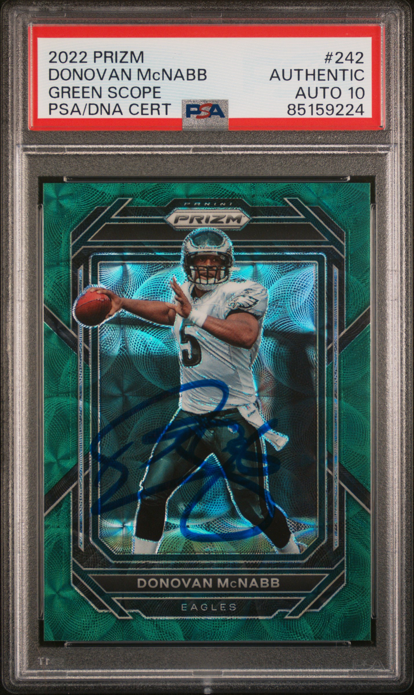 Donovan McNabb 2022 Panini Prizm Green Scope Card #242 Auto Graded PSA 10 32/75