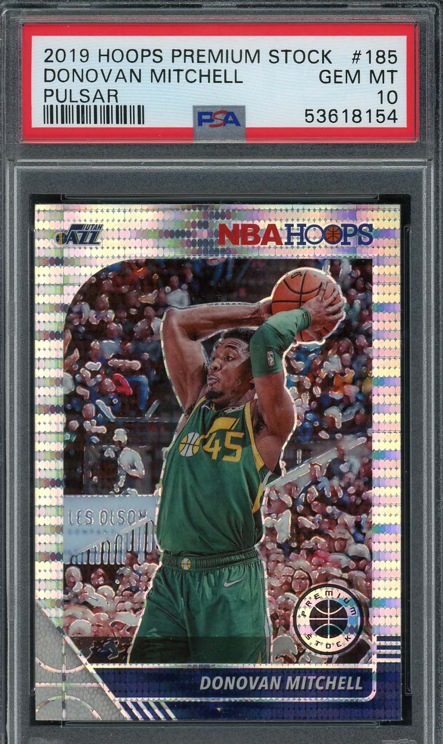 Donovan Mitchell 2019 Panini Hoops Premium Stock Pulsar Card #185 PSA 10 Donovan Mitchell 2019 Panini Hoops Premium Stock Pulsar Card #185 PSA 10