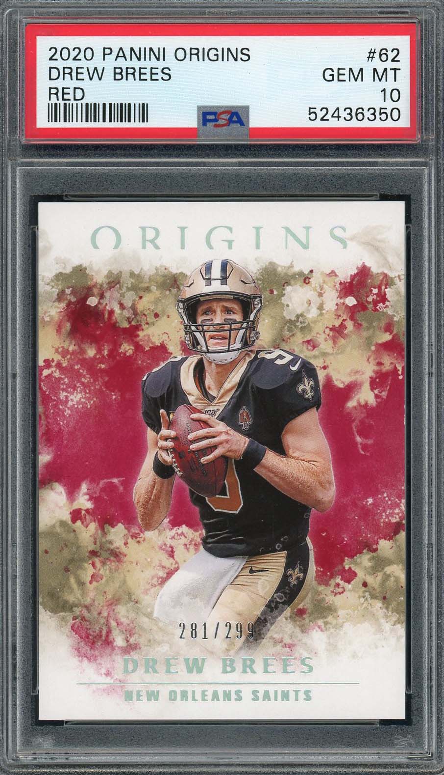 Drew Brees 2020 Panini Origins Red Football Card #62 Graded PSA 10 /299