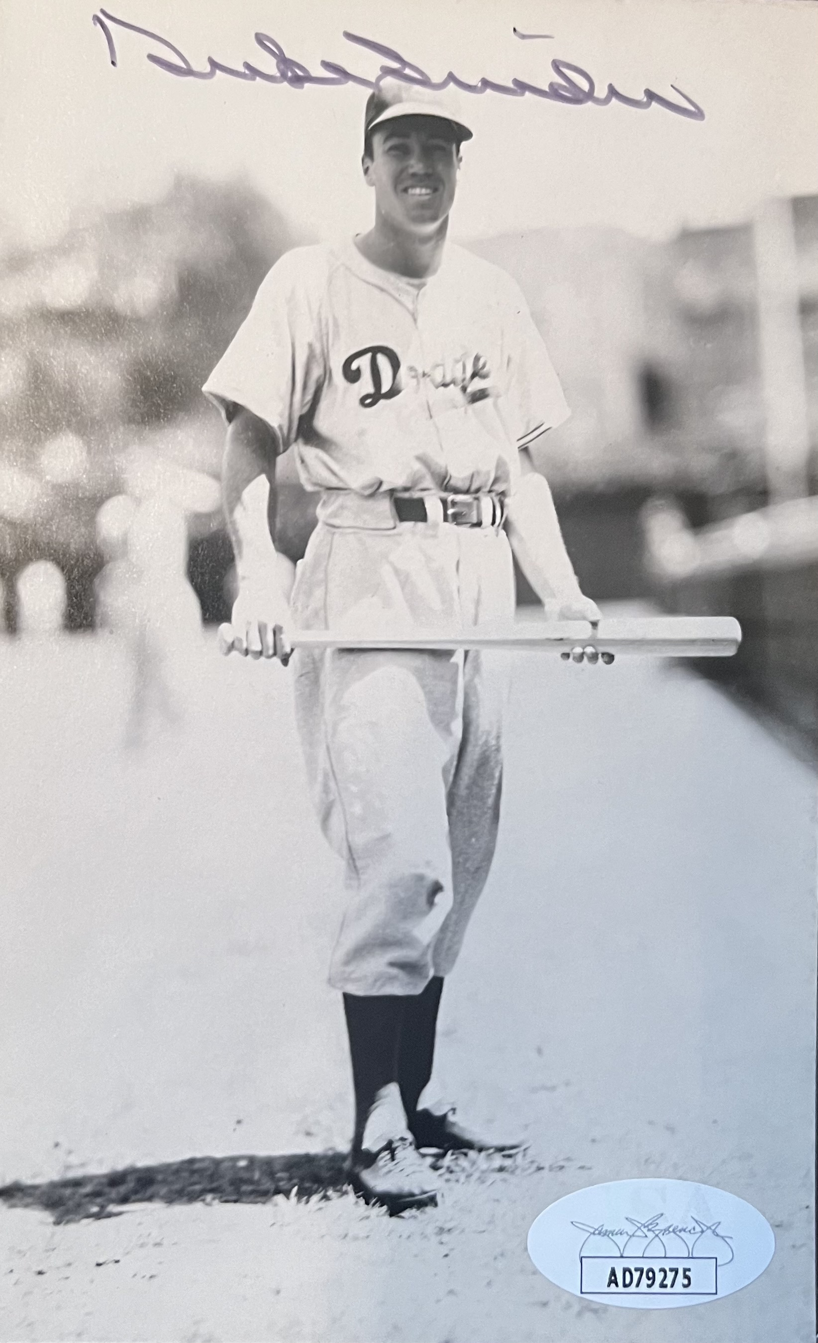 Duke Snider Autographed 3x5 Signed Index Card Photo JSA COA