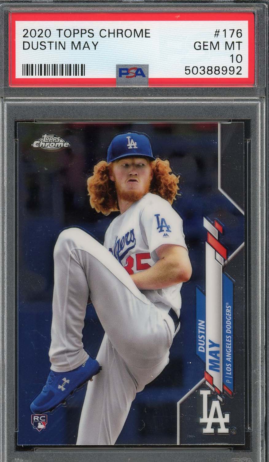 Dustin May 2020 Topps Chrome Baseball Rookie Card RC #176 Graded PSA 10 GEM MINT
