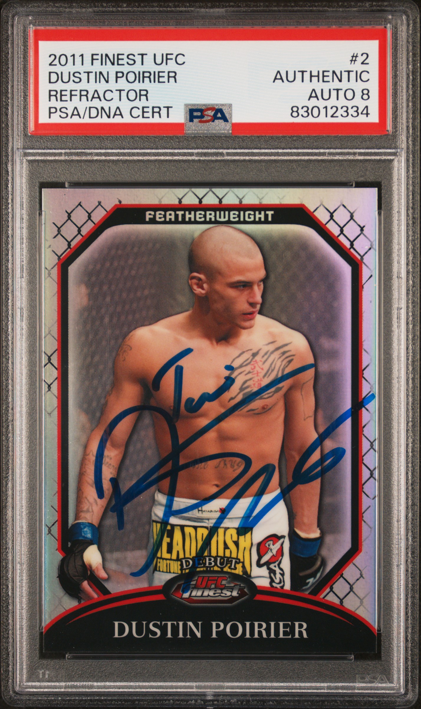 Dustin Poirier 2011 Finest Refractor Signed Rookie Card #2 Auto PSA 8 171/888