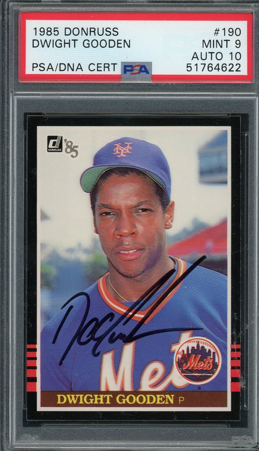 Dwight Gooden 1985 Donruss Signed Baseball Rookie Card #190 Auto Graded PSA 10