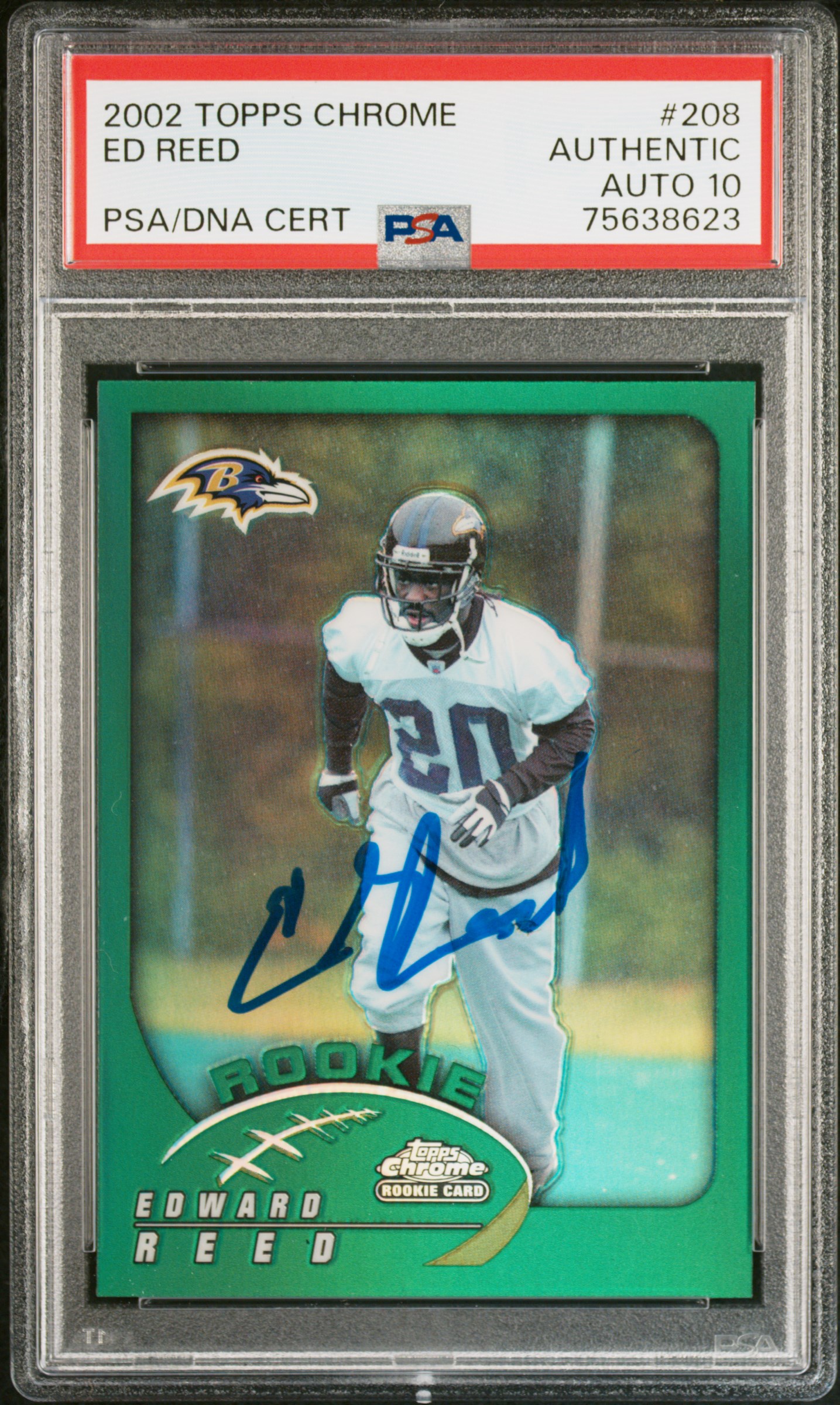 Ed Reed 2002 Topps Chrome Signed Rookie Card #208 Auto Graded PSA 10 75638623