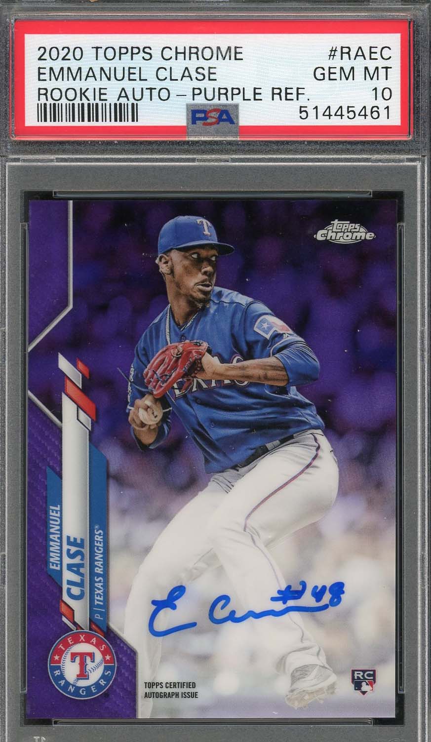 Emmanuel Clase 2020 Topps Chrome Purple Refractor Rookie Card #RAEC PSA 10 /250
