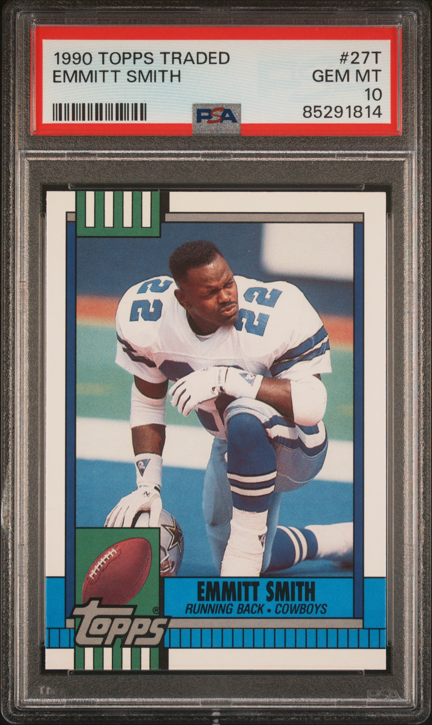 Emmitt Smith 1990 Topps Traded Football Rookie Card #27T Graded PSA 10