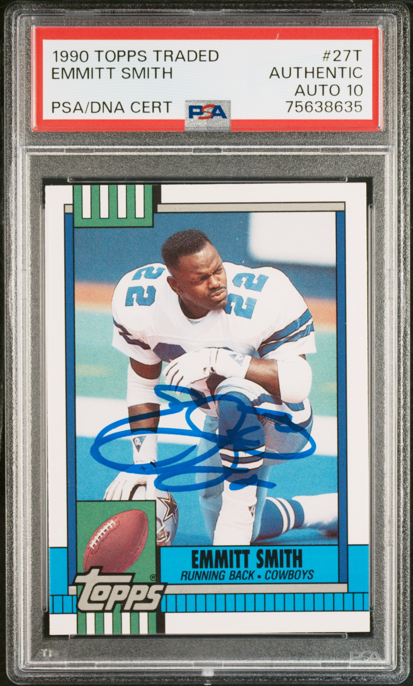 Emmitt Smith 1990 Topps Traded Signed Rookie Card #27T Auto PSA 10 756378635