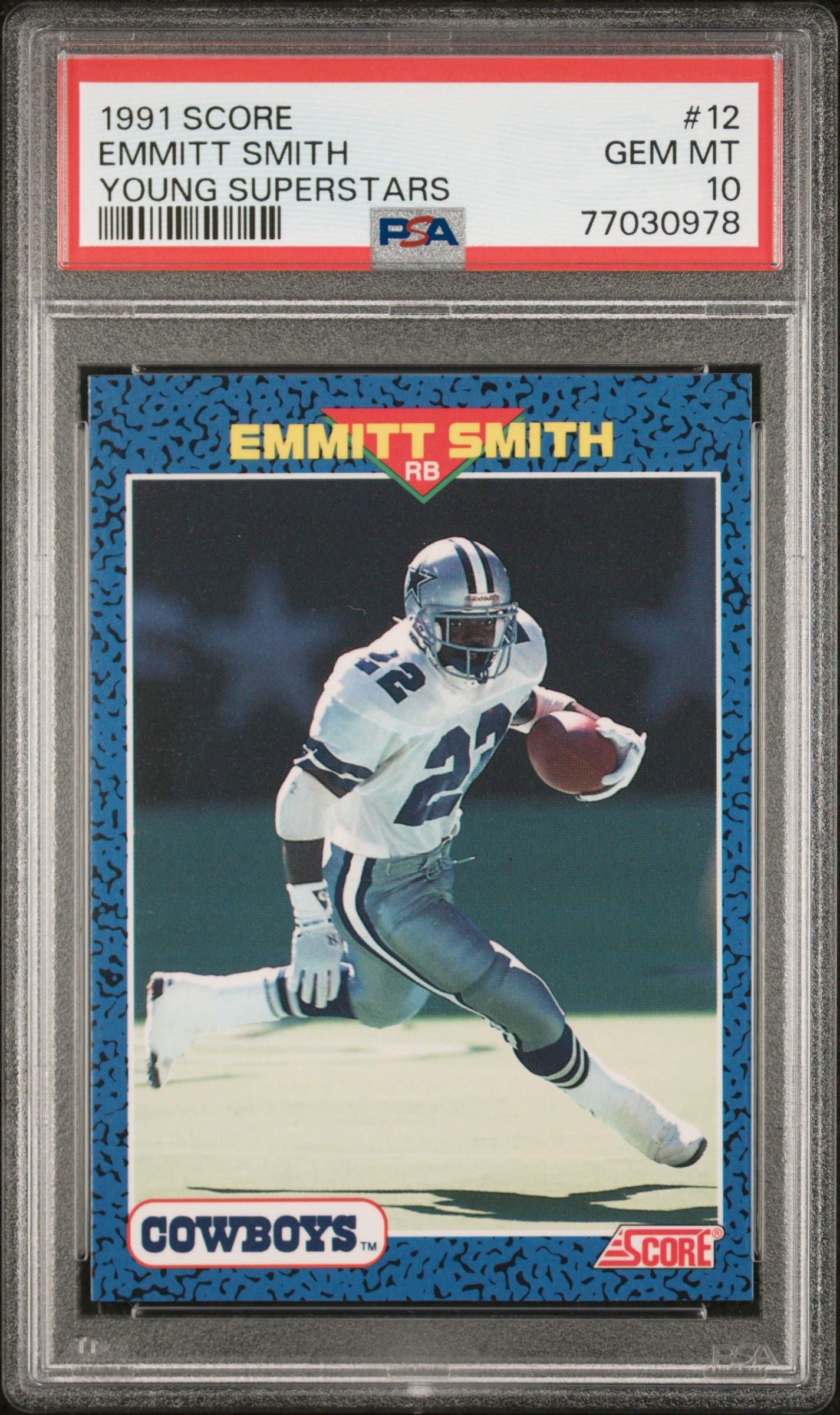 Emmitt Smith 1991 Score Young Superstars Football Card #12 Graded PSA 10