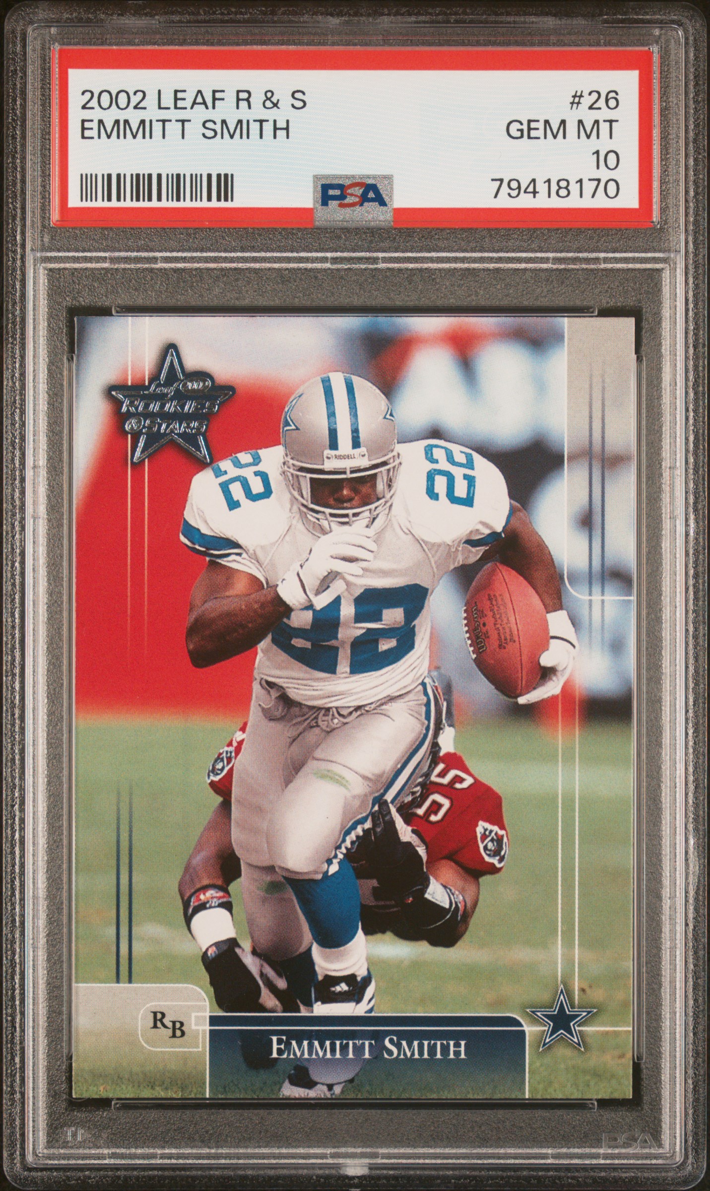 Emmitt Smith 2002 Leaf Rookies & Stars Football Card #26 Graded PSA 10