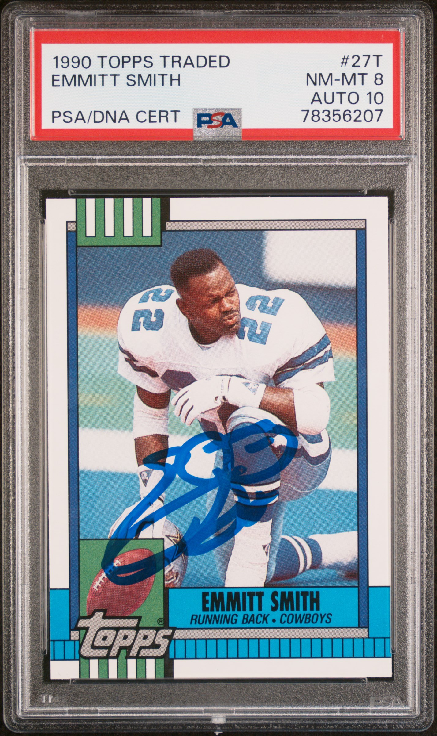 Emmitt Smith 1990 Topps Traded Signed Rookie Card #27T Auto Graded PSA 10 356207