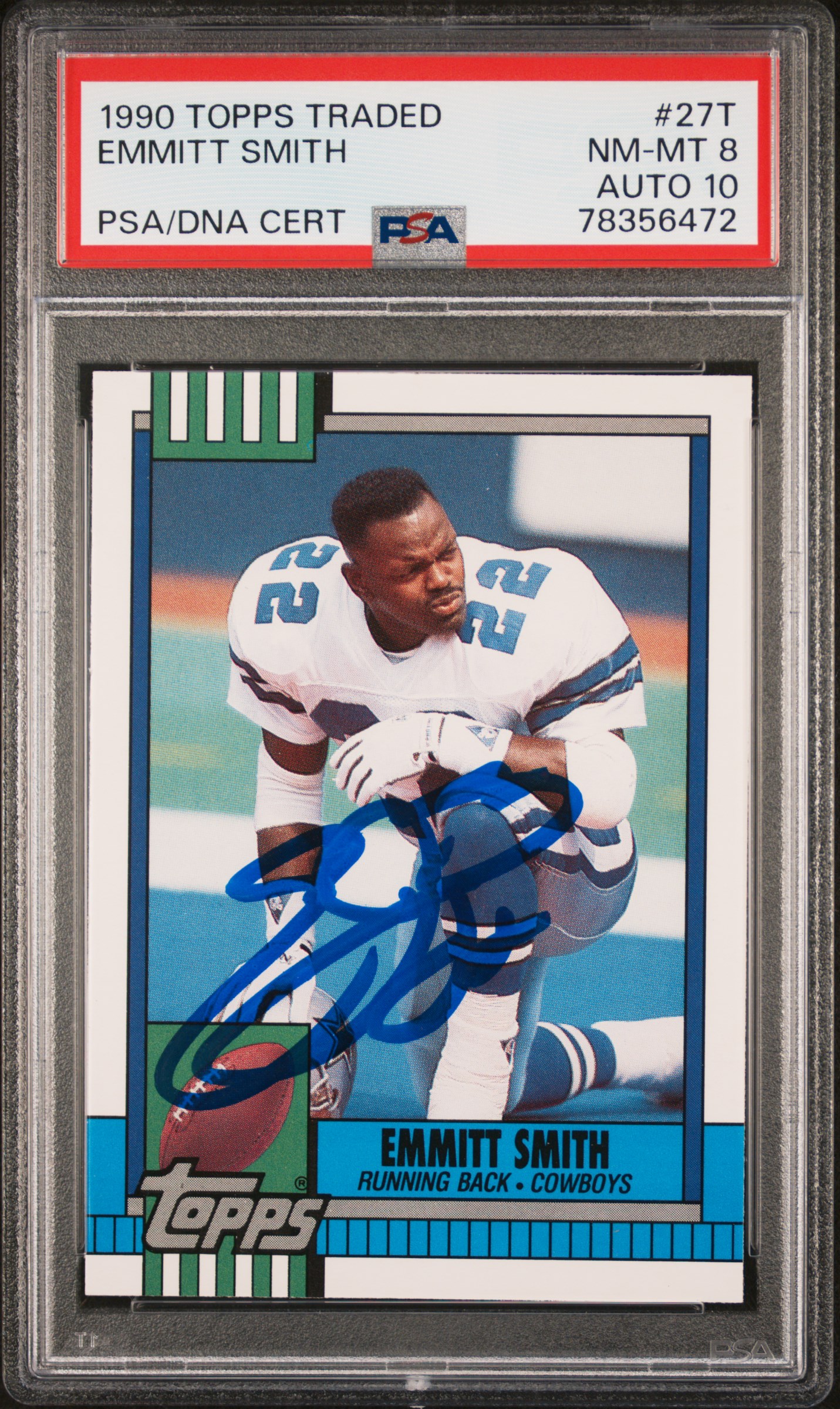 Emmitt Smith 1990 Topps Traded Signed Rookie Card #27T Auto PSA 10 78356472