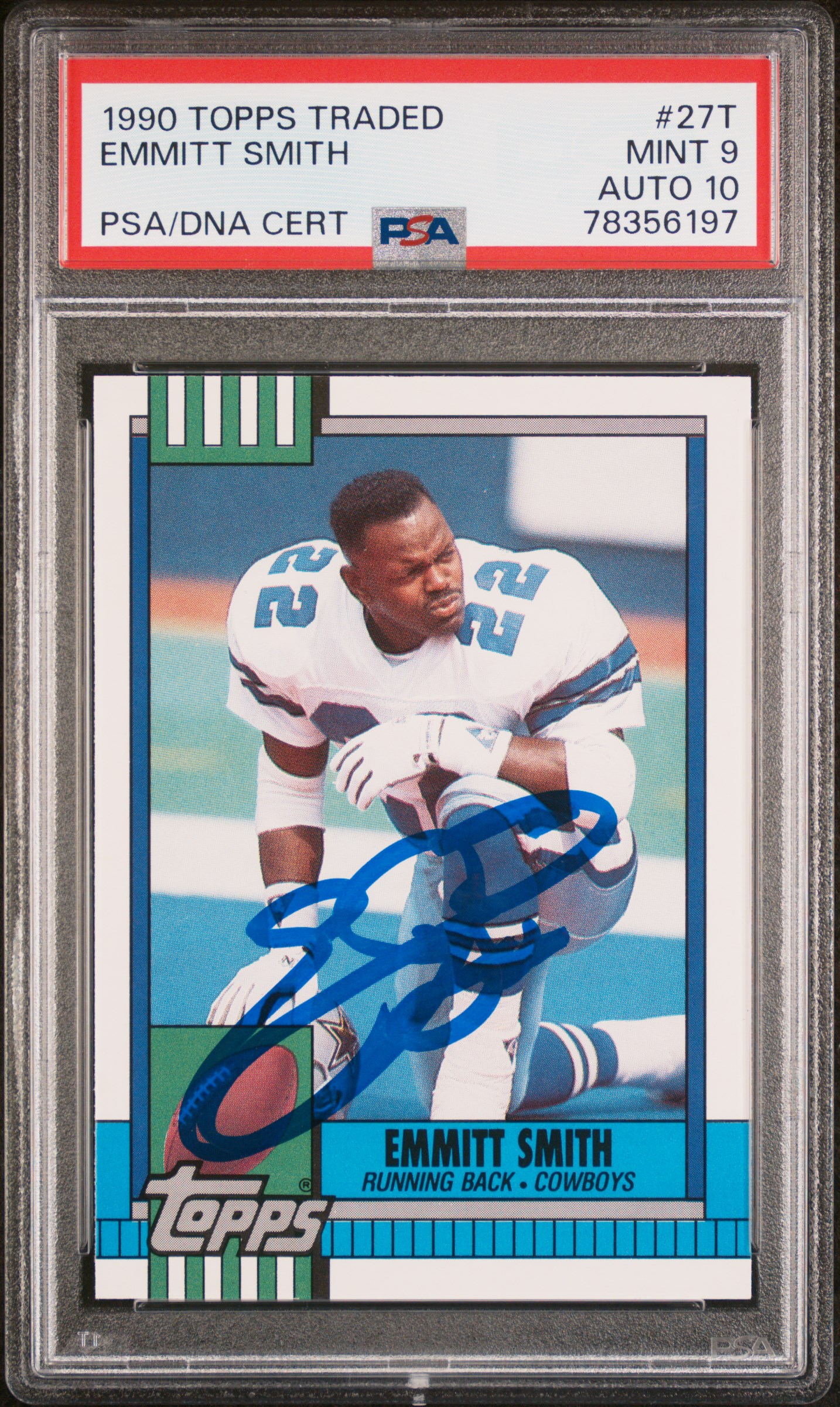 Emmitt Smith 1990 Topps Traded Signed Rookie Card #27T Auto Graded PSA 10 356197
