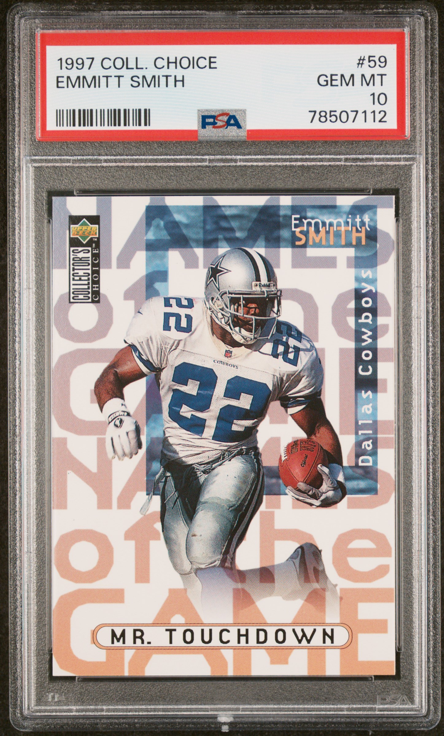 Emmitt Smith 1997 Collectors Choice Football Card #59 Graded PSA 10